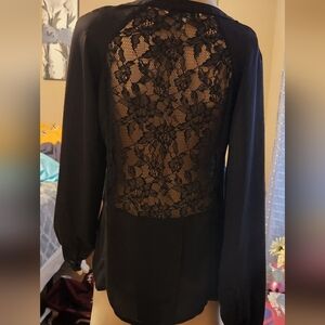 LC Lauren Conrad Black Lace Back Blouse